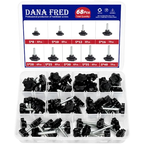 68 Pieces Star Knobs Screw Kit M5 Nylon Black Plastic Replacement Star Hand Knobs with Steel Tightening Screws Standard Metric Handle Thread Stud Bolt Hardware M5x8/10/12/16/20/25/30/35/40 mm - size: M5