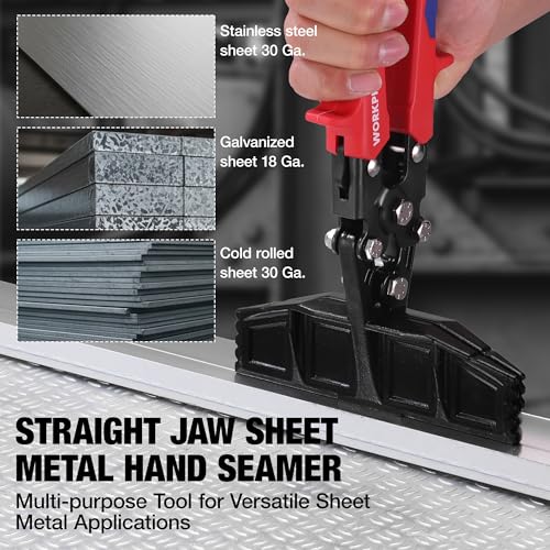 WORKPRO Hand Seamer Tool, 6-Inch Sheet Metal Bender, Heavy-Duty Steel Sheet Metal Brake Pliers for Bending, Seaming, Flattening with Ergonomic Handle and Smooth Jaw - size: 6 Inch