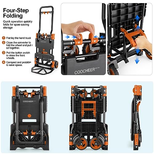 Folding Hand Truck Dolly, 330lb Convertible 4 to 2 Wheel Moving Cart,Orange - size: 330LB Orange