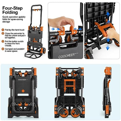 Folding Hand Truck Dolly, 330lb Convertible 4 to 2 Wheel Moving Cart,Orange - size: 330LB Orange
