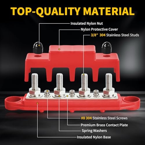 Bus Bar 250A 12V Power Distribution Block 4 x 3/8"(M10) Studs for Automotive Marine Car Audio, 12 Volt Battery Busbar Terminal Block with Waterproof Cover (Pack of 2, Positive & Negative) - size: 3/8"(M10) Studs