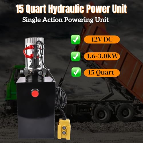 Single Acting Hydraulic Pump 12V DC, 15 Quart, 3200 PSI