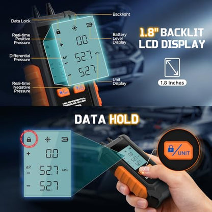 Manometer, Dual-Port Gas Pressure Tester, -101 to 200 kPa Range