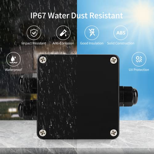 ABS IP67 Waterproof Dustproof Electrical Junction Box, with 15A 600V Barrier Terminal Cable Connector, 1 in/2 Out Power Junction Box（3.26 * 3.18 * 2.2in） - size: 1T2 3.26" x 3.18" x 2.2"