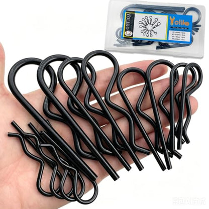 12 Pcs Black Zinc Heavy Duty Hitch Pins Clip R Clips Spring Retaining Wire Hair Pins Cotter Pin Strong Spring Grip R Clip for Trailer Tractors Mower Carts Truck Pin Clips M3x60 M3.5x75 M4x90 M5x100 - size: Black 12pcs in 4 size