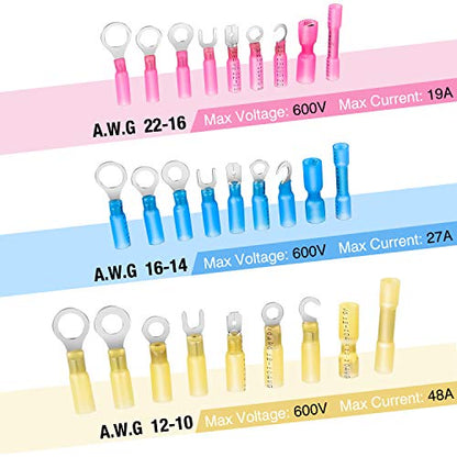 Nilight 540 PCS Heat Shrink Wire Connectors Waterproof Automotive Marine Electrical Terminals Kit Ring Fork Hook Spade Butt Splices - color: 540PCS Mixed Heat Shrink Terminals