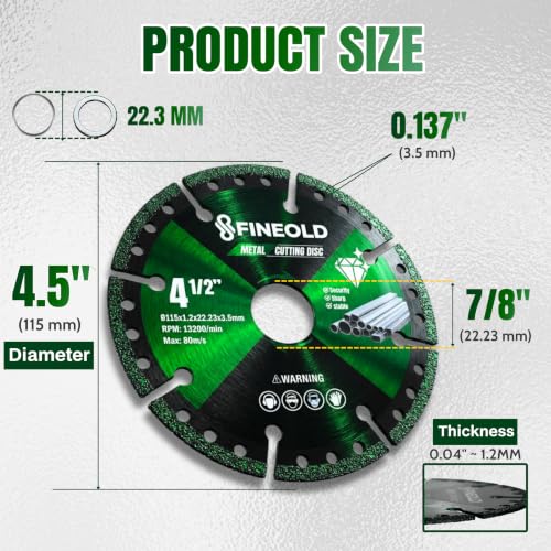 3 Pack Diamond Cutting Wheel 4 1/2 for Angle Grinder, Metal Cutting Disc with 7/8 Arbor for 4/5 Grinders, Cuts on Rebar, Stainless Steel, Angle Iron & Aluminum, Up to 6000+ Cuts