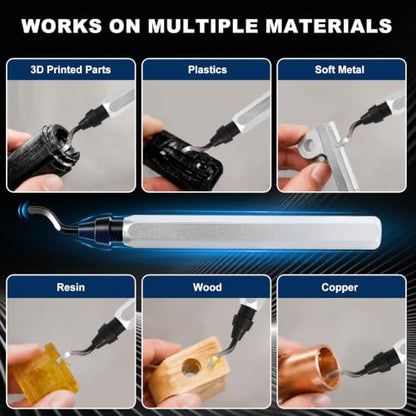 Deburring Tool with 10 HSS Blades and Silver Aluminum Handle, 360° Rotary Reamer for 3D Printing and Metal Edge Finishing, High-Speed Steel Tool for PVC, Copper and Resin - color: Silver