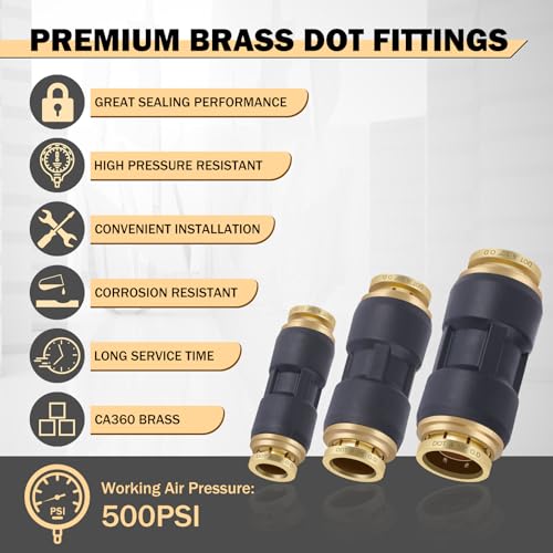 CheeMuii 32PCS Brass DOT Air Line Fittings DOT Quick Connect Straight Union - color: Black, size: 30 PCS
