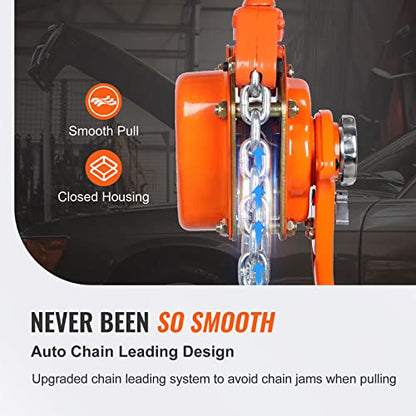 VEVOR Manual Lever Chain Hoist, 6 Ton 13200 lbs Capacity 20 FT Come Along, G80 Galvanized Carbon Steel with Weston Double-Pawl Brake, Auto Chain Leading & 360° Rotation Hook, for Garage Factory Dock - size: 6 Ton 20FT