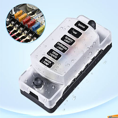 Nilight 6 Way Fuse Block with Negative Bus 12V Blade Fuse Holder ATC/ATO Standard Fuse Box Label Stickers Waterproof Cover Fuse Panel for Automotive Cars Trucks RVs Campers Vans, 2 Years Warranty - color: 6 Way Fuse Block