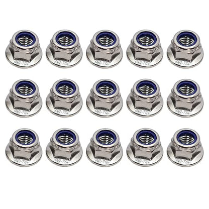 M8-1.25 Flange Nut 15 Pack, 304 Stainless Nylon Insert Lock Nut DIN6926 - size: M8x1.25mm, 15 pcs