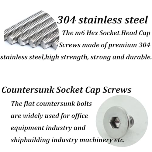 M6 x 10mm Flat Head Socket Cap Screws,Fajoeda 40Pcs M6 Countersunk Bolts 18-8 (304) Stainless Steel Hex Socket Cap Screws - size: 40PCS M6-1.0 x 10mm