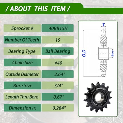 #40 Idler Sprocket 15 Tooth 3/4" Bore with 6203 Bearing Black Oxide Chain Tensioner for Mini Bike Go-Kart High Speed Conveyor Industrial, Hardened Steel - size: 15tooth, style: 3/4‘’bore size