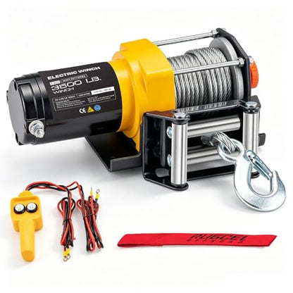RUGCEL WINCH 3500lb. ATV/UTV Electric Winch,with Roller Fairlead, Mount Plate
