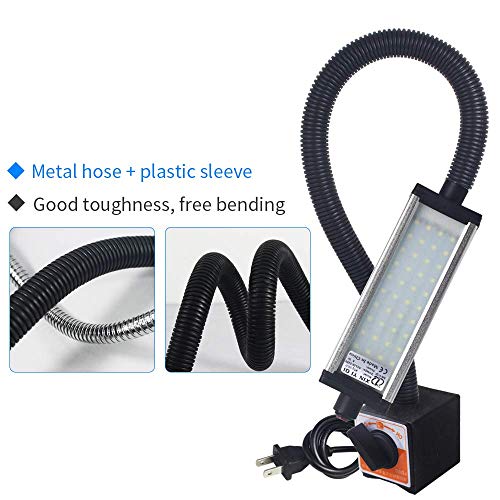 Magnetic Work Light, LED Machine Light with 44 LEDs, Waterproof with 19 Inch Gooseneck, IP66 Rating, 800 Lumen, 120 Volt for Lathe Machine Tools - size: 800 lumens + Magnetic Base + Two-Pin Plug