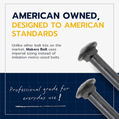 3/8" x 12" (25 Pack) Black Carriage Bolt Kit, Grade 307A, Ceramic Coated for Exterior Use, 2X Rust Resistance of Galvanized by Makers Bolt - size: 3/8 x 12