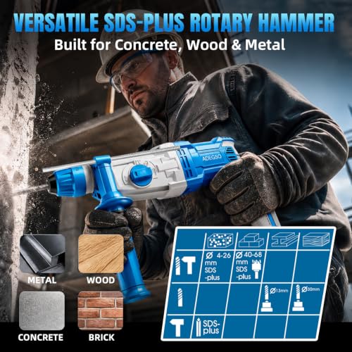 800W Rotary Hammer Drill, 1-1/8 Inch SDS-Plus Corded
