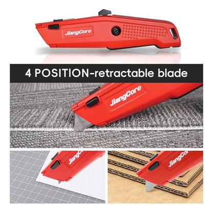 Premium Utility Knife with 14 Blades - Heavy Duty Retractable Work Knife, Precision Cutting for DIY, Cardboard, Packaging - Ergonomic Grip & Quick-Release Design