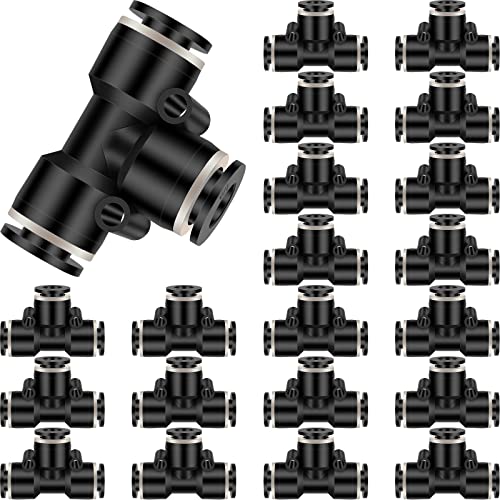 Boao 20 Pcs 1/4 Inch Pneumatic Push to Connect Tee Fittings - Plastic 3 Way Air Line Adapter, Quick Connect Tube Connectors for Industrial Automation, Auto Repair, DIY Air Tools(1/4 Inch) - size: 1/4 Inch