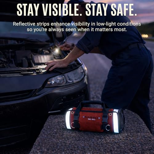 Roll up tool bag, Reflective Strips, Waterproof, 1680D, Red/Black