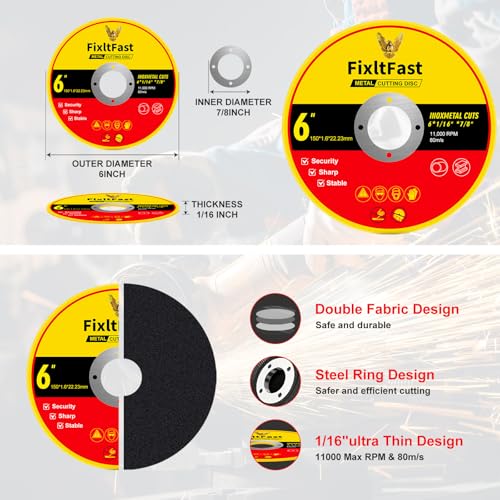 FIXLTFAST 6 x 0.045 x 7/8" Metal & Stainless Steel Cut Off Wheel -25 PCS - size: 6