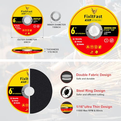 FIXLTFAST 6 x 0.045 x 7/8" Metal & Stainless Steel Cut Off Wheel -25 PCS - size: 6