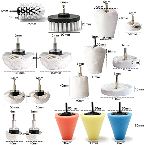 Polishing Pad Buffing Wheel Kit 17 Pack, for Drill for Metal Aluminum Stainless Steel Chrome Wood Plastic Ceramic Glass Woods Fabric Cotton Machine Jewelry etc - size: 17 PCS