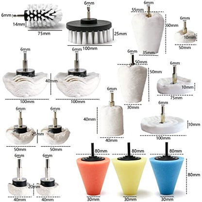 Polishing Pad Buffing Wheel Kit 17 Pack, for Drill for Metal Aluminum Stainless Steel Chrome Wood Plastic Ceramic Glass Woods Fabric Cotton Machine Jewelry etc - size: 17 PCS