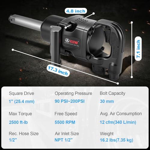 XIIW 1 Inch Air Impact Wrench, Up to 2500ft-lbs Torque, 1 Inch Impact Gun - size: 1 Inch | 2500 ft-lbs