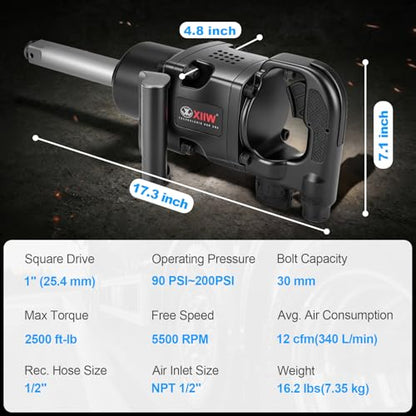 XIIW 1 Inch Air Impact Wrench, Up to 2500ft-lbs Torque, 1 Inch Impact Gun - size: 1 Inch | 2500 ft-lbs