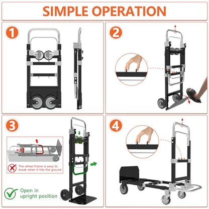 3-in-1 Folding Hand Truck, 500 lb Heavy Duty Steel Dolly - color: Black