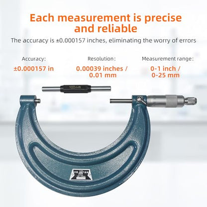 Outside Micrometer Set, 3.94-4.92", 0.00023" Accuracy, One-Piece Spindle