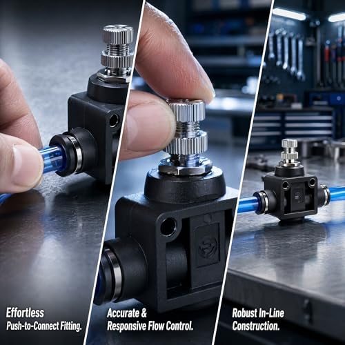 1/4 inch Straight Air Speed Controller Push to Connect Valve, 5 Pack