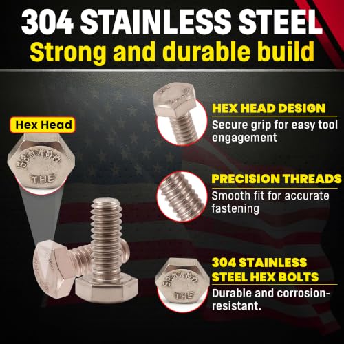 Chenango Supply 1/4-20 x 1/2" Stainless Hex Head Bolts - size: 1/4" X 1/2"