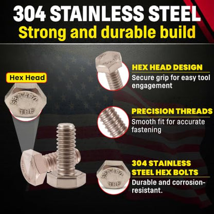 Chenango Supply 1/4-20 x 1/2" Stainless Hex Head Bolts - size: 1/4" X 1/2"