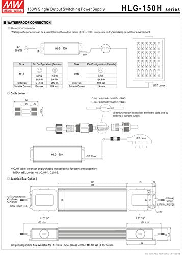 MEAN WELL HLG-150H-30B Single Output Switching Power Supply, 30 Volt, 5 Amp, Model B, 150 Watt