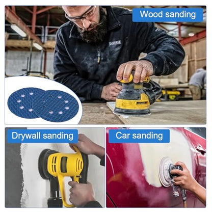 5 inch Rhombus Diamond Shape Blue Sanding Discs, 8-Hole, 70 Disc Variety Pack, Grits 180 - Hook & Loop Sandpaper, Random Orbital Sanders, Metal Wood - style: 5 inch 180 grit
