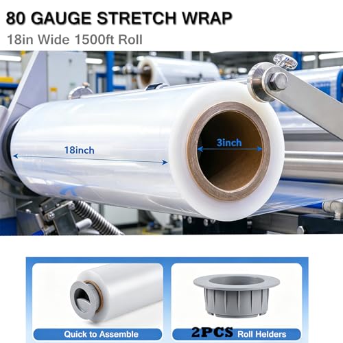 18" x 1500 FT Stretch Wrap Roll with Handle, Shrink Wrap Pallet Wrap 4 Pack - size: Clear 18.01in 4Pack(with handle)