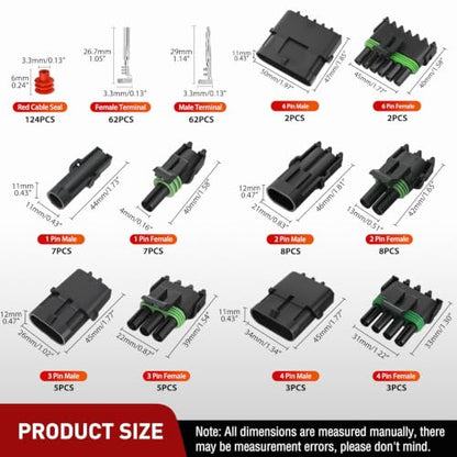 Nilight 298PCS 1 2 3 4 6 Pin Waterproof Automotive Electrical Connector Kit - size: 1/2/3/4/6Pin Spark Plug Connector 298PCS
