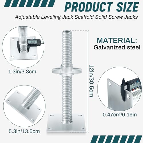 Zonon 4 Pack 12inch Adjustable Leveling Jacks Scaffolding Hollow Screw Jacks with Base Plate for Baker Style Scaffolding Baker Scaffold - size: 12 Inch