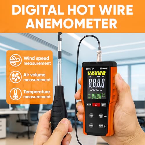BTMETER BT-9000F Hot Wire Anemometer CFM Handheld Wind Speed Meter Gauges - color: Orange