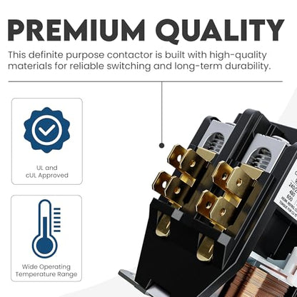 2-Pole Definite Purpose Contactor, 30A, 240V Coil, UL Recognized, A2L Cert. - size: 2P 30A 240V coil