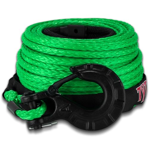 TYT Synthetic Winch Rope 3/8" X 92' with Hook, 27000LBS Synthentic Winch Cable Kit with Protective Sleeve for 4WD Off Road Vehicle Truck SUV Jeep (Green) - color: Green, size: 3/8" x 92'