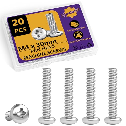 20Pcs M4x30mm Phillips Pan Head Machine Screws Kit 304 SS for DIY - size: M4x30mm