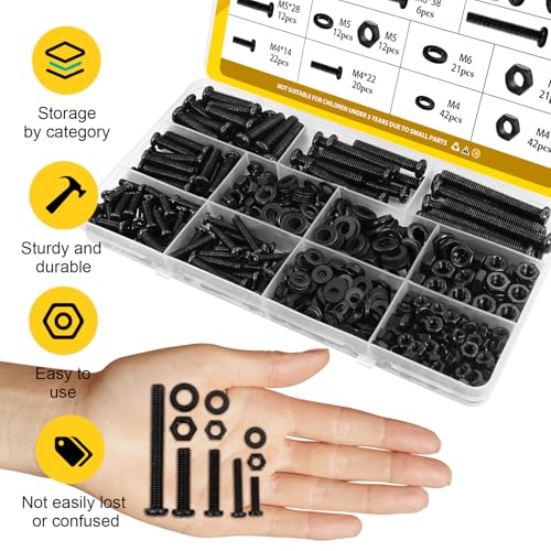 225pcs M4 M5 M6 Pan Head Bolts Nuts Assortment Kit, 14/22/28/38/53 mm - size: B M4M5M6 225pcs