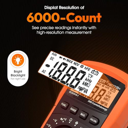 GroundLuxe Auto-Ranging Digital Multimeter – Best and Easiest Multimeter for Testing grounding Sheets and Mats, Instructions Included, Large Backlit LCD, Continuity Testing