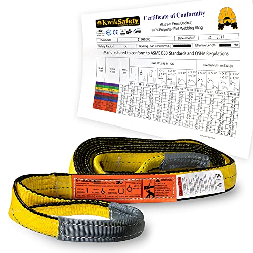 KwikSafety - Charlotte, NC - Mighty Sumo 2”x 4’ Poly Web Sling Lifting Strap Construction ASME OSHA / 6400lbs Vertical 5100lbs Choker 12800lbs Basket/Rigging Moving Towing Hoisting Gear - size: 2"x4' | 6400 lbs