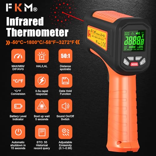 -58°F ~3272°F 50:1Ratio FKM Infrared Thermometer High Temperature Gun - color: Orange