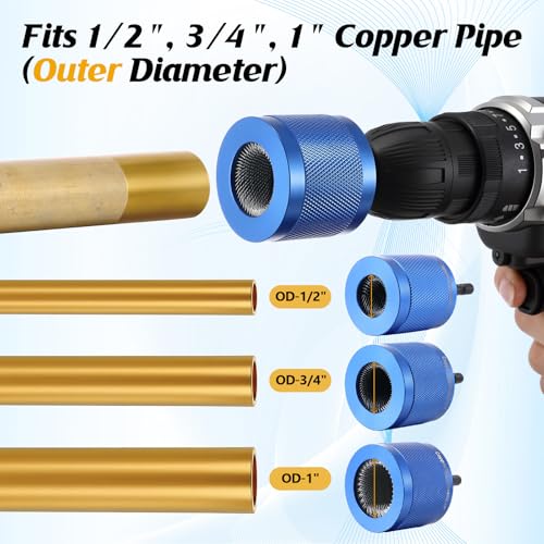 Copper Pipe Cleaner for Drill Set, 1/2", 3/4", 1", Blue - color: Blue, size: 1/2", 3/4'', 1"